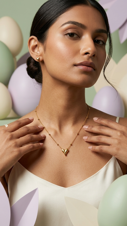 Minimalist Gold Tone Chain with Sculpted Heart Pendant