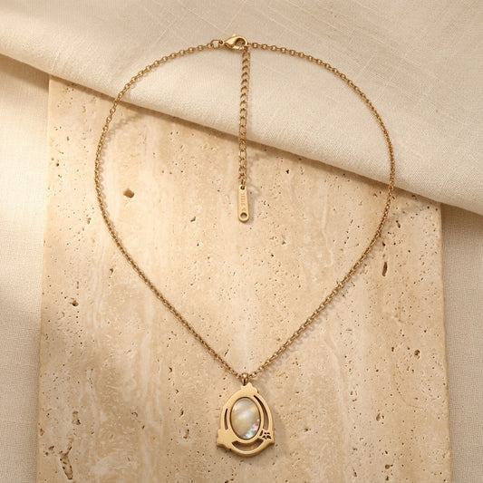 Vintage-Inspired Rose Gold Tone & Mother-of-Pearl Pendant Necklace