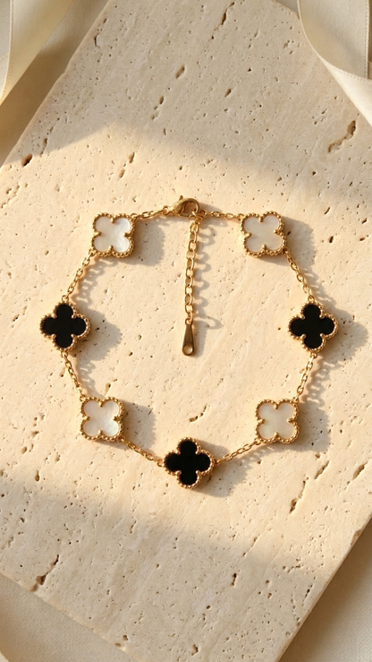 Black & White Clover Chain Bracelet