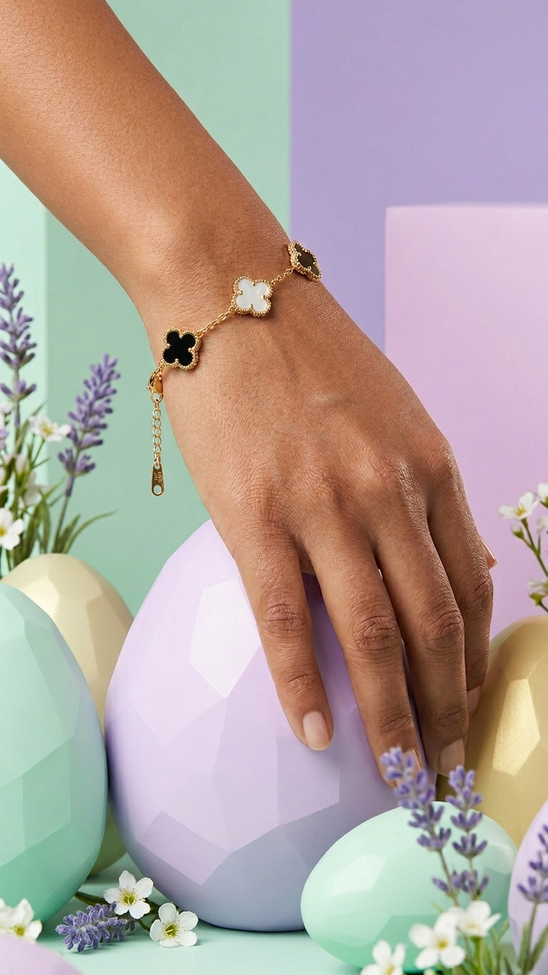 Black & White Clover Chain Bracelet