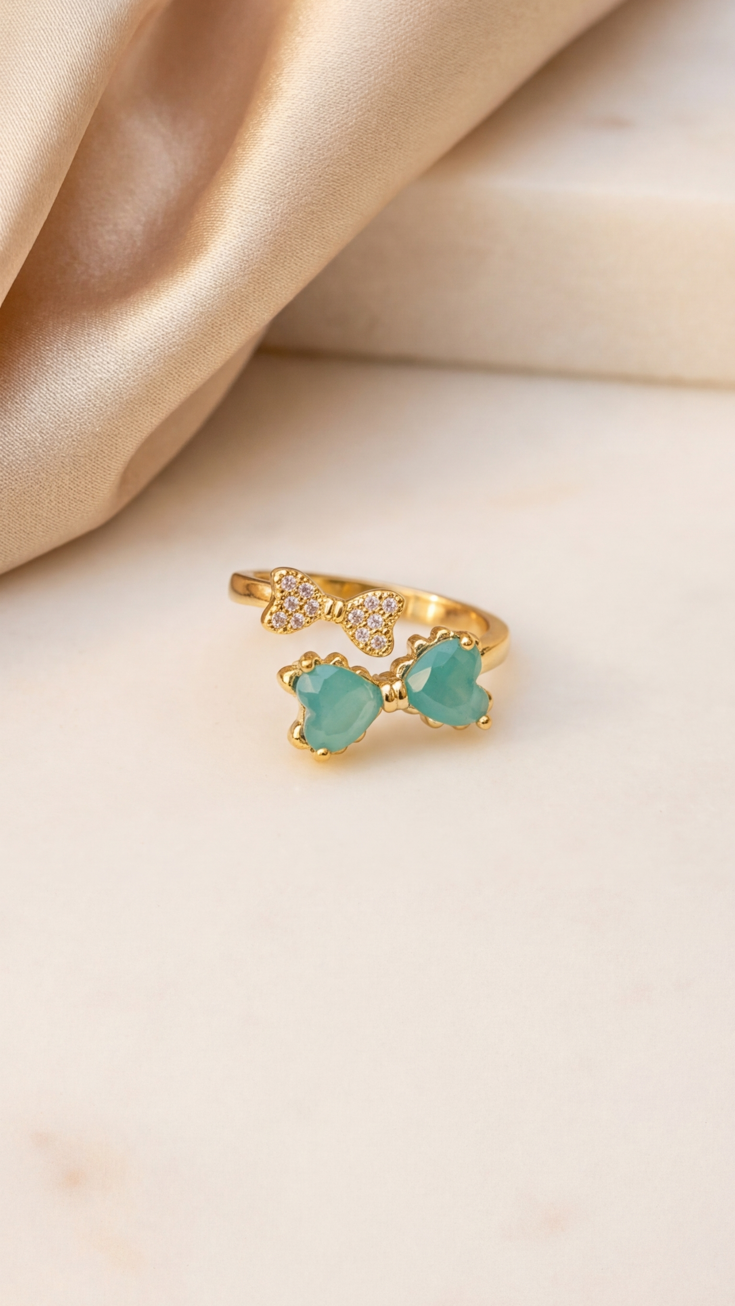Turquoise Heart Adjustable Ring – Elegant Gold Plated Design