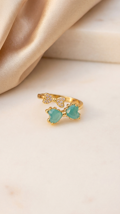 Turquoise Heart Adjustable Ring – Elegant Gold Plated Design