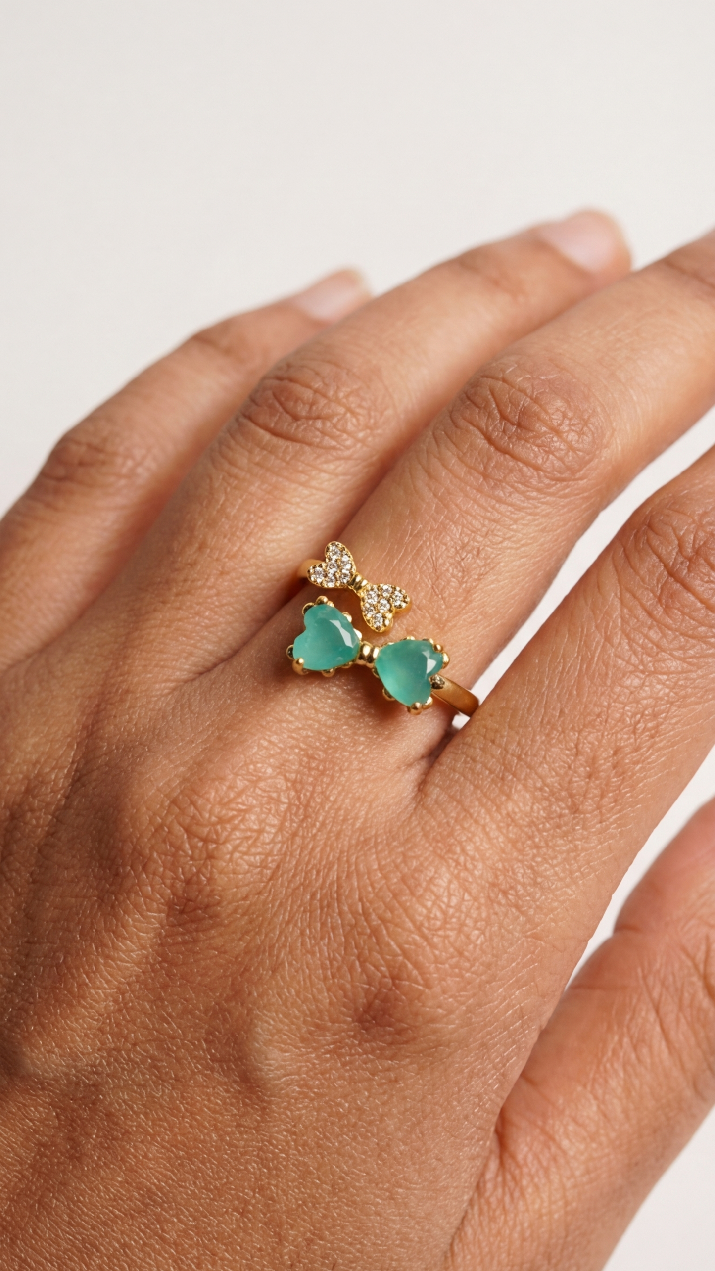 Turquoise Heart Adjustable Ring – Elegant Gold Plated Design