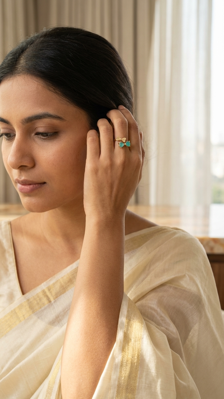 Turquoise Heart Adjustable Ring – Elegant Gold Plated Design