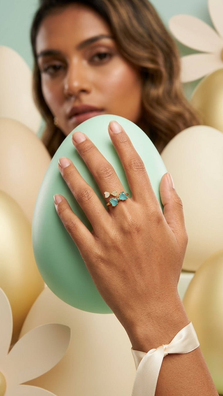 Turquoise Heart Adjustable Ring – Elegant Gold Plated Design