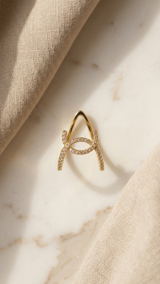 Sparkling Infinity Loop Crystal Cross Gold Ring