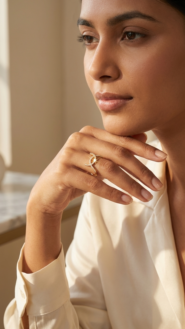 Sparkling Infinity Loop Crystal Cross Gold Ring