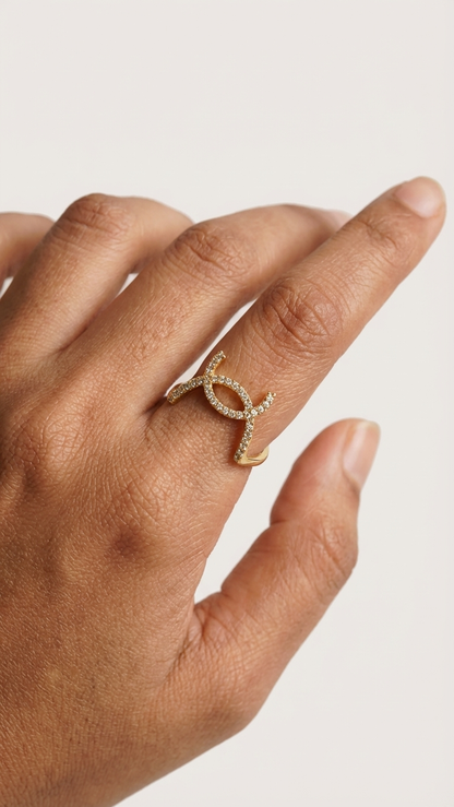 Sparkling Infinity Loop Crystal Cross Gold Ring