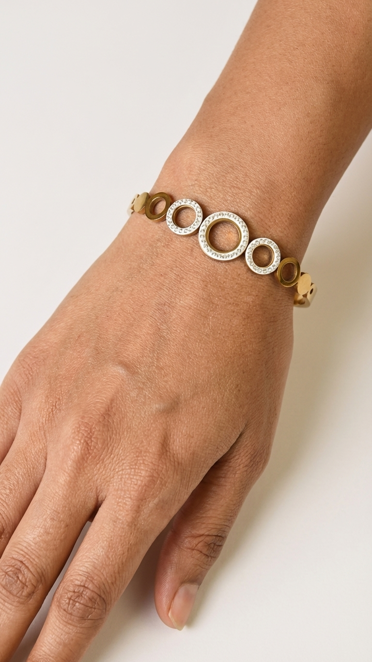 Gold Tone Pave Crystal & Solid Circle Bracelet