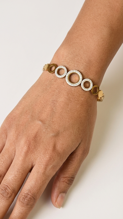 Gold Tone Pave Crystal & Solid Circle Bracelet