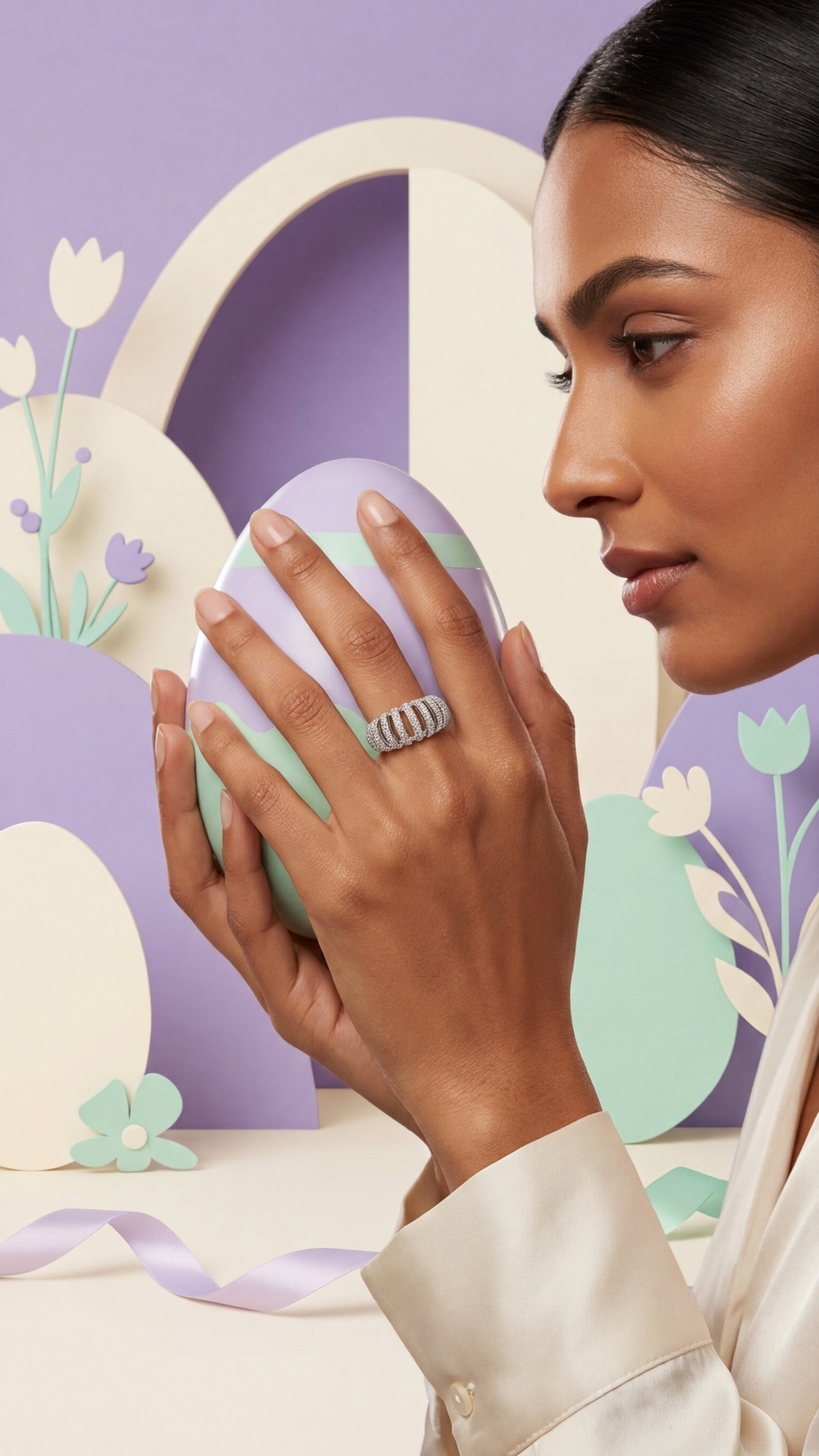 Silver Statement Ring with Diamond Cage Design