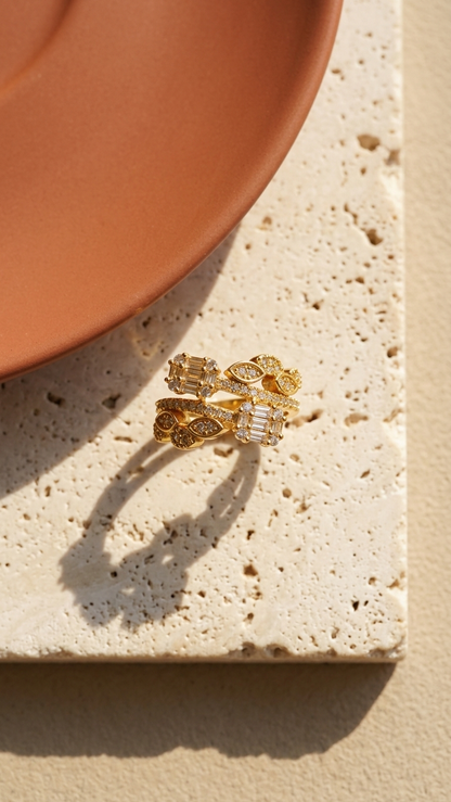 Dual Band Gold Ring with Marquise & Baguette Stones
