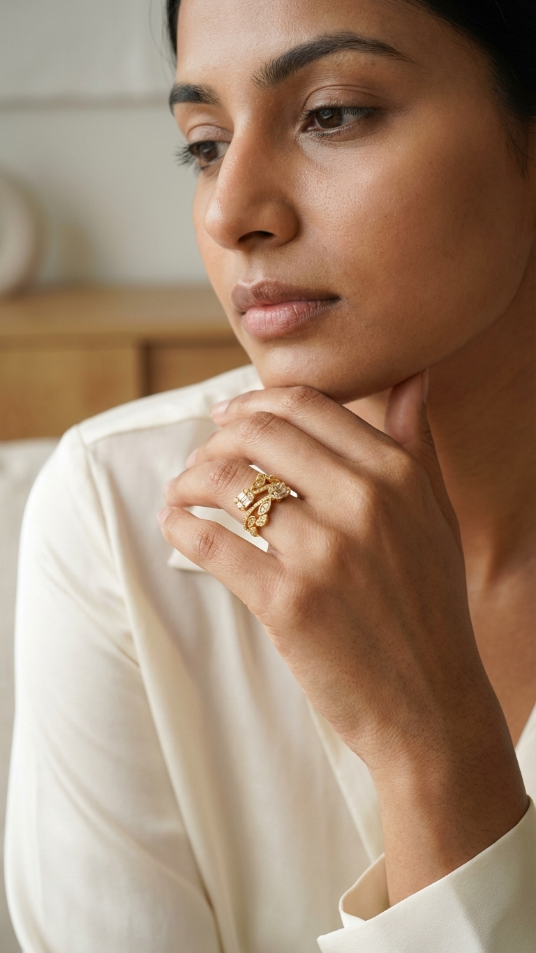 Dual Band Gold Ring with Marquise & Baguette Stones