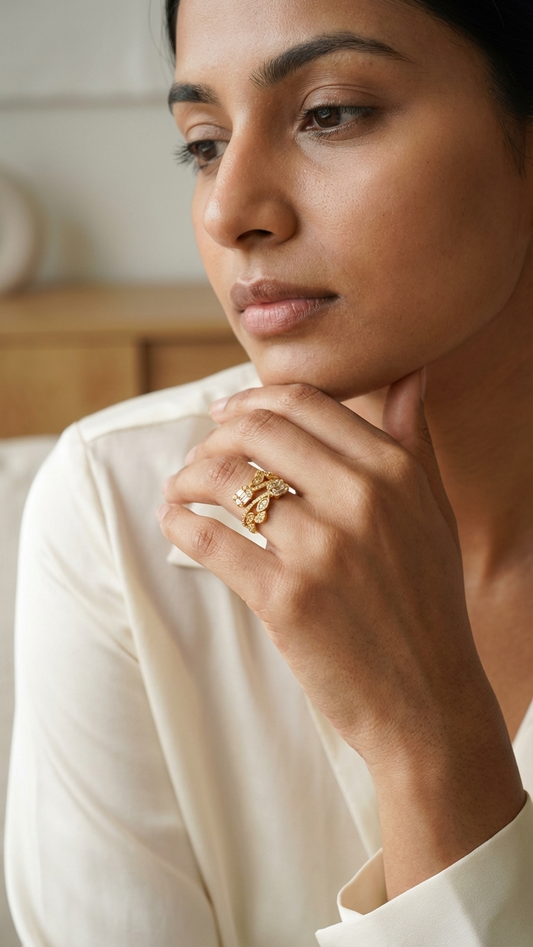 Dual Band Gold Ring with Marquise & Baguette Stones