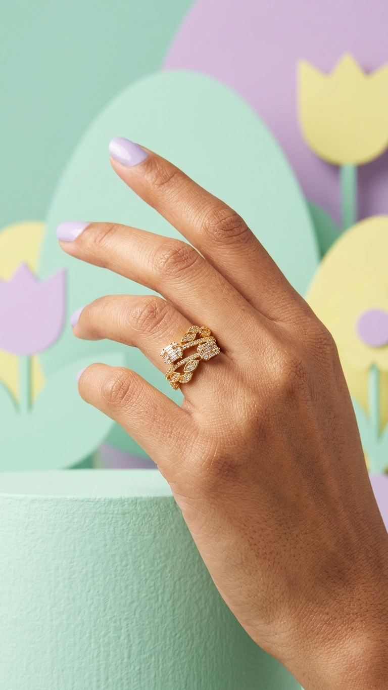Dual Band Gold Ring with Marquise & Baguette Stones