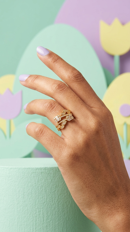 Dual Band Gold Ring with Marquise & Baguette Stones