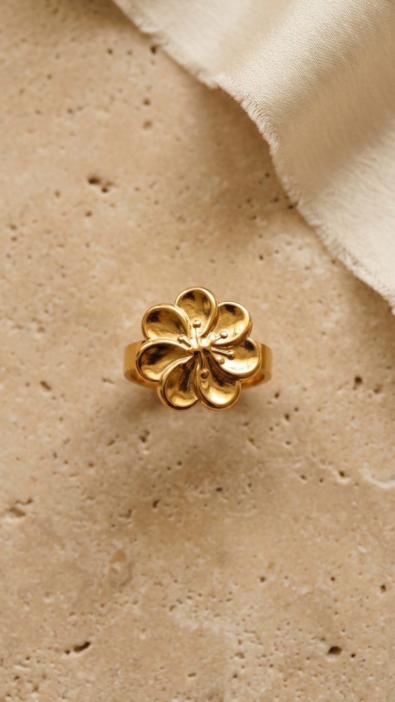 Gold Floral Statement Ring – Elegant Bloom Design