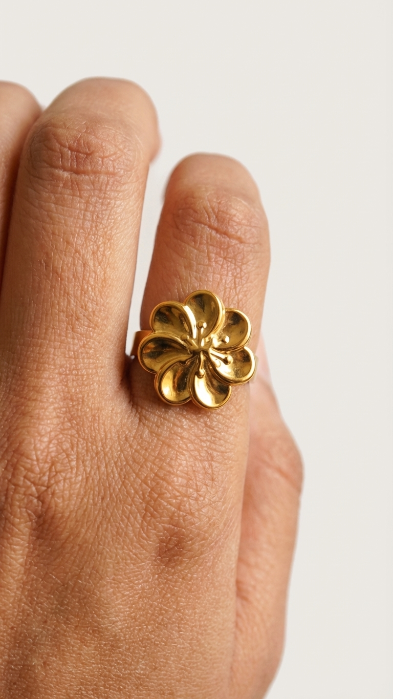 Gold Floral Statement Ring – Elegant Bloom Design