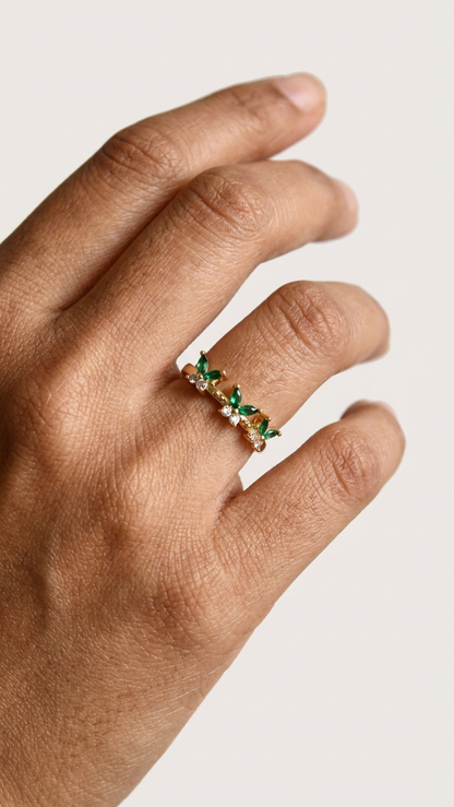 Green Butterfly Gold Ring – Adjustable Crystal Butterfly Band