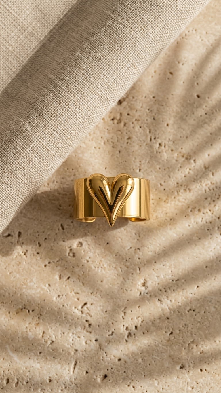 Bold Heart Statement Ring – Modern Gold Adjustable Jewellery