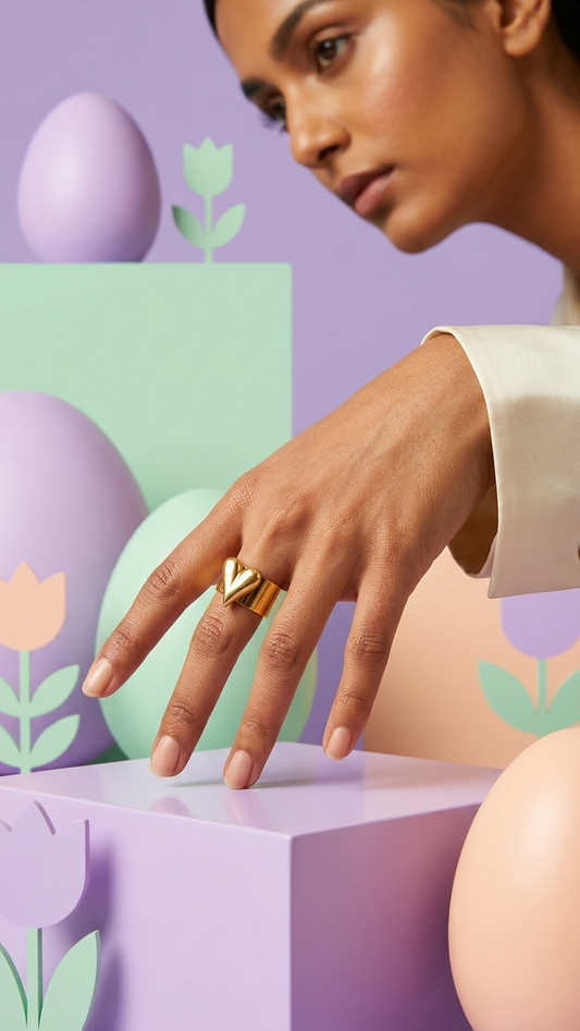 Bold Heart Statement Ring – Modern Gold Adjustable Jewellery