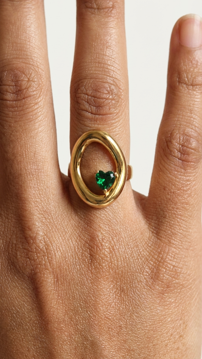 Green Gem Minimal Gold Ring – Elegant Women’s Ring size 18