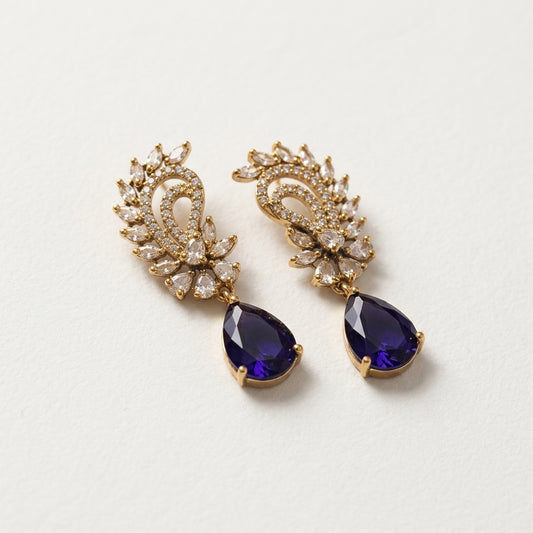Navy Blue Pear-Cut AD Drop Earrings