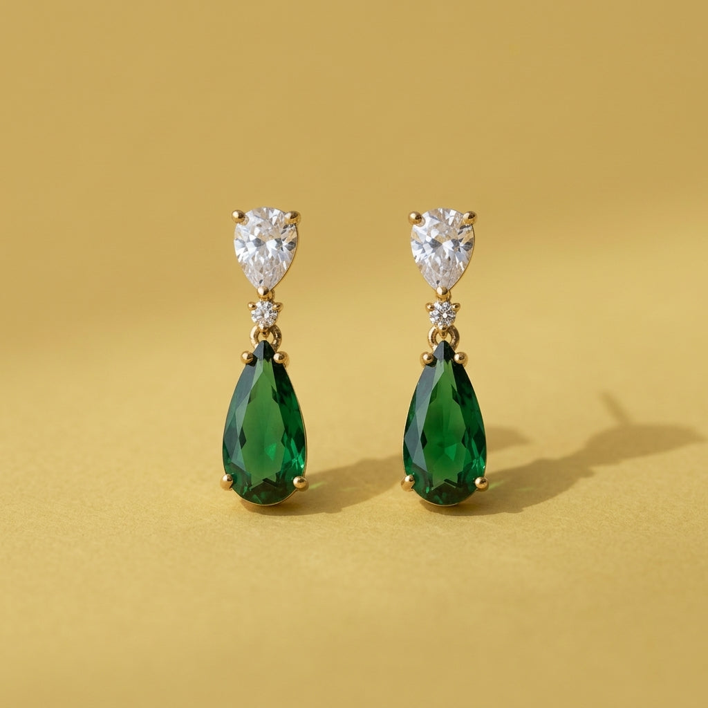 Teal-Green Emerald-Cut AD Statement Earrings