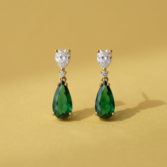 Teal-Green Emerald-Cut AD Statement Earrings