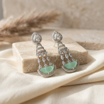 Mint Green Half-Moon AD Chandelier Earrings