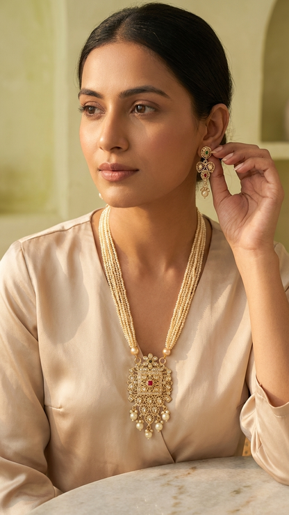 Traditional Kundan Pendant Set with Earrings – NainNaksh Edit