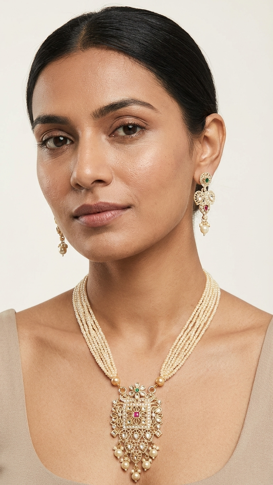 Traditional Kundan Pendant Set with Earrings – NainNaksh Edit