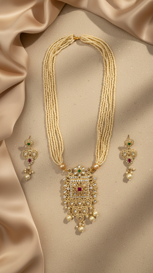 Traditional Kundan Pendant Set with Earrings – NainNaksh Edit