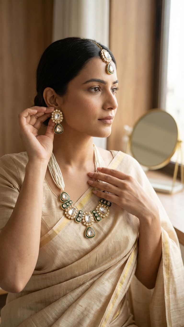Statement Kundan & Pearl Choker Set (neckpiece, earring, maang tikka) – NainNaksh Edit