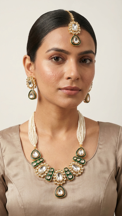 Statement Kundan & Pearl Choker Set (neckpiece, earring, maang tikka) – NainNaksh Edit