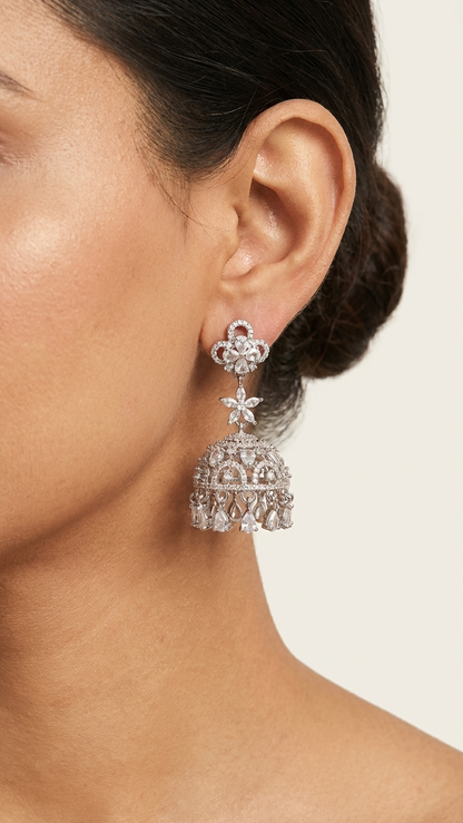 Premium Silver Polish Long Drops- AD Earrings