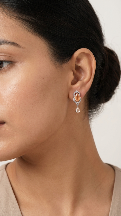 Champagne Pear-Drop AD Earrings in Silver Finish – Elegance
