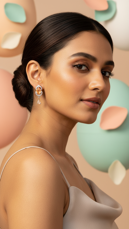 Champagne Pear-Drop AD Earrings in Silver Finish – Elegance