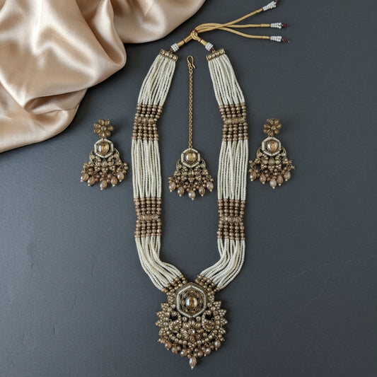 Ivory Pearl and Gold-Tone Kundan Necklace Set