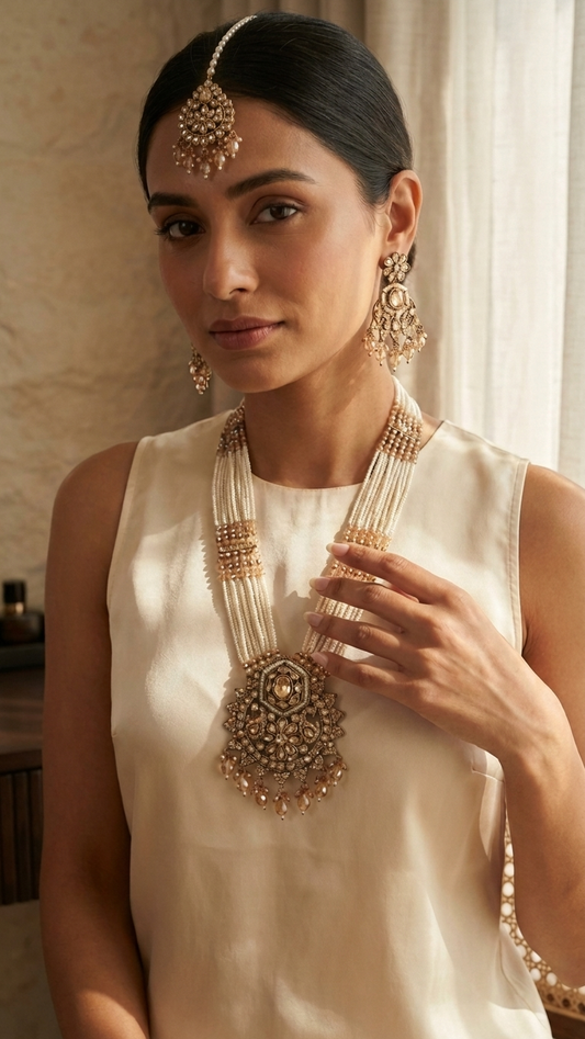 Ivory Pearl and Gold-Tone Kundan Necklace Set