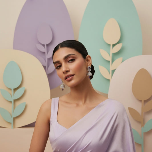 Amethyst Purple Sunburst AD Earrings – Silver Finish Teardrop Dangles