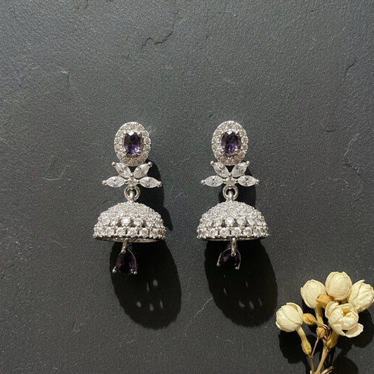 Amethyst Purple Sunburst AD Earrings – Silver Finish Teardrop Dangles