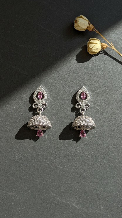 Silver Drop AD Jhumka Earrings – Silver Finish Minimal Dome Earrings