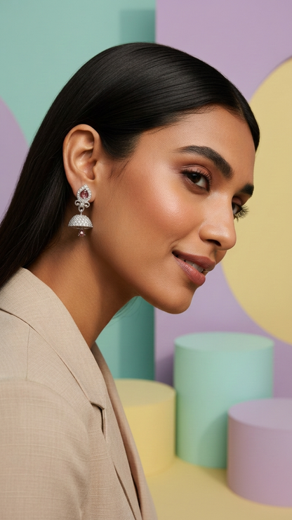 Silver Drop AD Jhumka Earrings – Silver Finish Minimal Dome Earrings