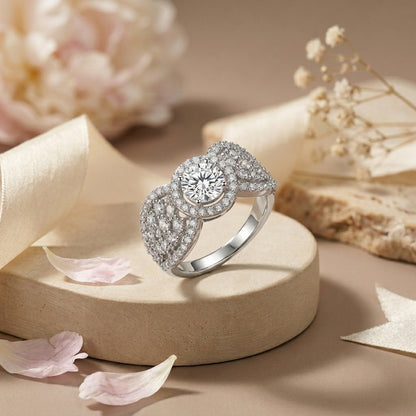 Sparkling Floral AD Adjustable Ring in Silver Finish