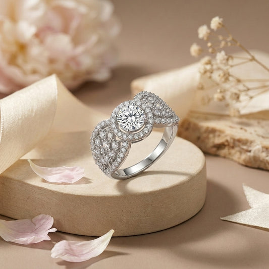 Sparkling Floral AD Adjustable Ring in Silver Finish