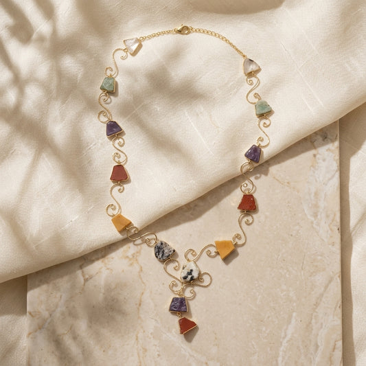 Multicolor Stone Statement Necklace for Women | Gold Tone Designer Necklace