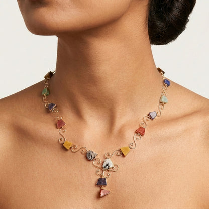 Multicolor Stone Statement Necklace for Women | Gold Tone Designer Necklace
