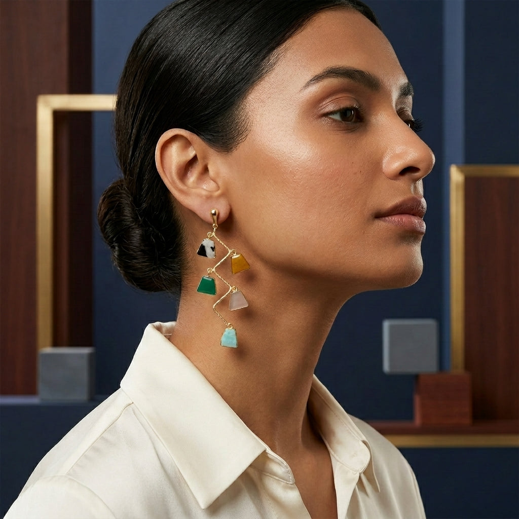 Aurora Mint & Gold Drop Earrings- multi color stone