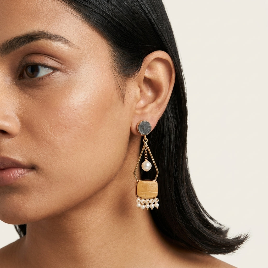 Boho Wooden Pearl Earrings